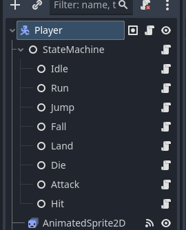 Screenshot of Godot node hierarchy of the state machine